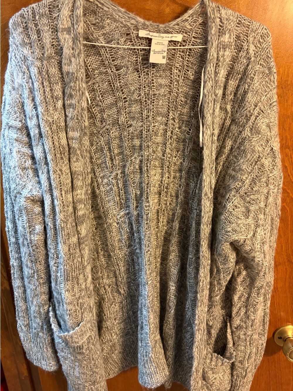 American Rag Heather Gray Open-Front Cable Knit Cardigan